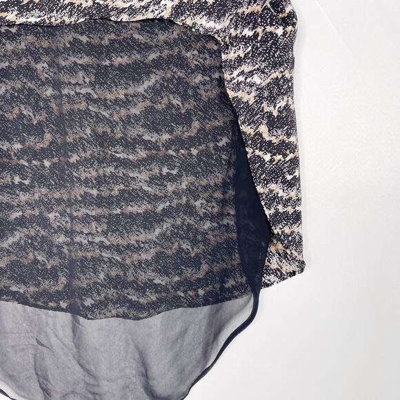 Rag & Bone Small S Printed High Low Sleeveless Blouse Tank Top Black Cream Sheer - Picture 8 of 8
